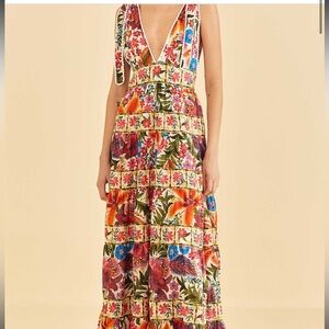 FARM Rio Off-White Tropical Yard Sleeveless Midi Dress
